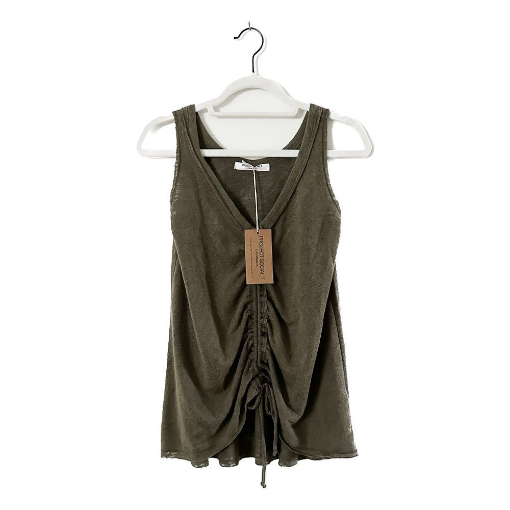 PROJECT SOCIAL T Cassie Ruched Tank in Army Green - Size XS